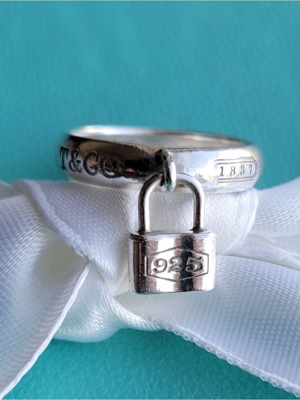 Tiffany & Co. Sterling Silver Lock Charm Ring size 4